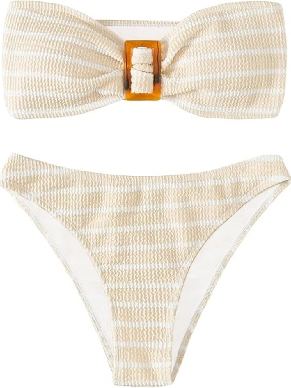 Beige Striped Bandeau Bikini Set - Women Swim